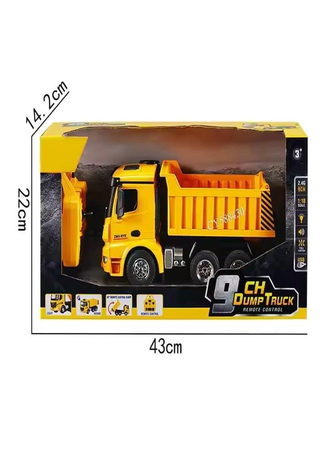 SKYBUCKET RC Dump Toy for Boys -2.4Ghz Remote Control Construction Vehicle, 9-Channel Dump Truck with, Sound,Lights 45° Up and Down Truck Bed, 1×600mAh, Gift for 3-5 4-7 8-12Boys - Image 2